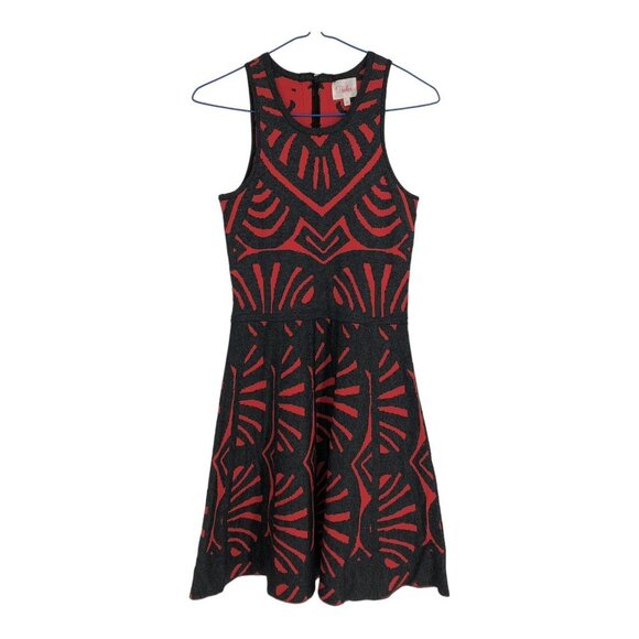 Parker Red and Black Tribal Sleeveless Fit & Flare Clarence Dress  XS - Picture 2 of 16